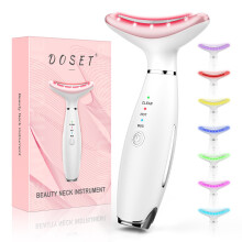 Facial Massager with Red Light Therapy for Face and Neck, 7Color LED, Heat and Vibration, White