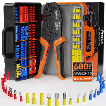 Preciva Insulated Wire Terminal Crimping Tool,0.5-6mm² Ratchet Crimps Plier with 27 Type-680PCS Wire Crimp Connectors,Insulated Crimping Tools with O