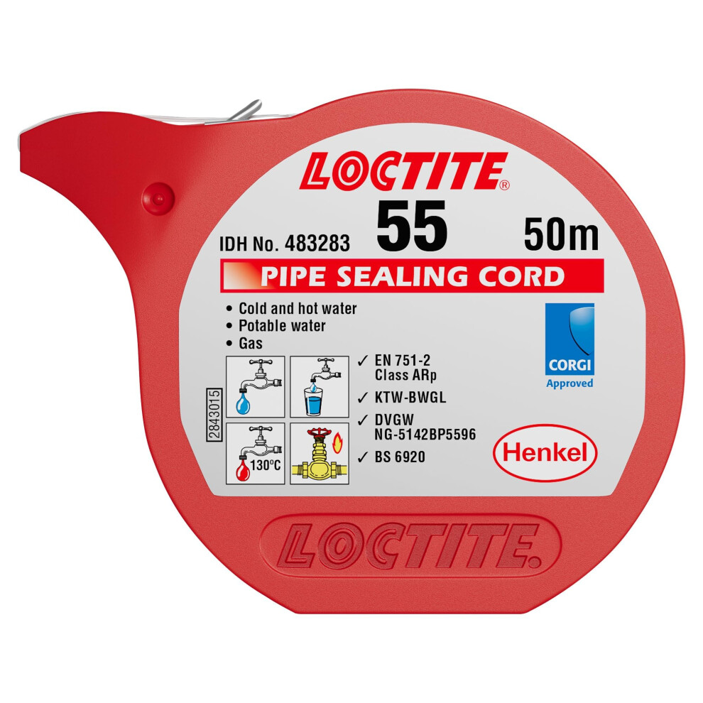 Loctite 55 Pipe Thread Sealant, Non Curing Thread Sealant For Plumbing Pipes And Fittings, Reliable Fast Action Pipe Sealant For Metal And Plastic, 5