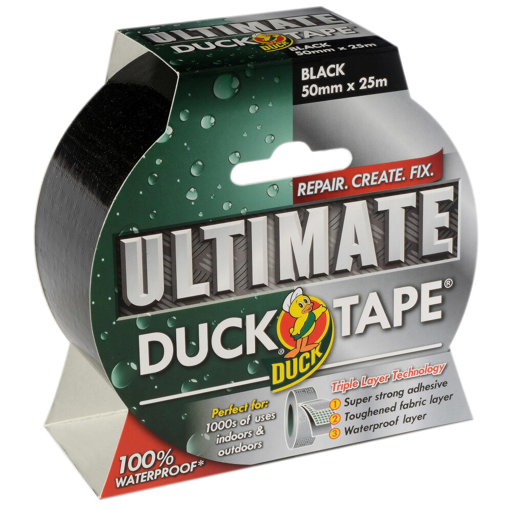 Duck Tape Ultimate Cloth Tape Black 50Mm X 25M, The Ultimate High Strength Waterproof Gaffer And Duct Adhesive Cloth Repair Tape 5051226615078