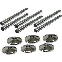 6 x Radiator Pipe Sleeve Covers and Pipe Collars in Chrome Effect 15mm x 200mm