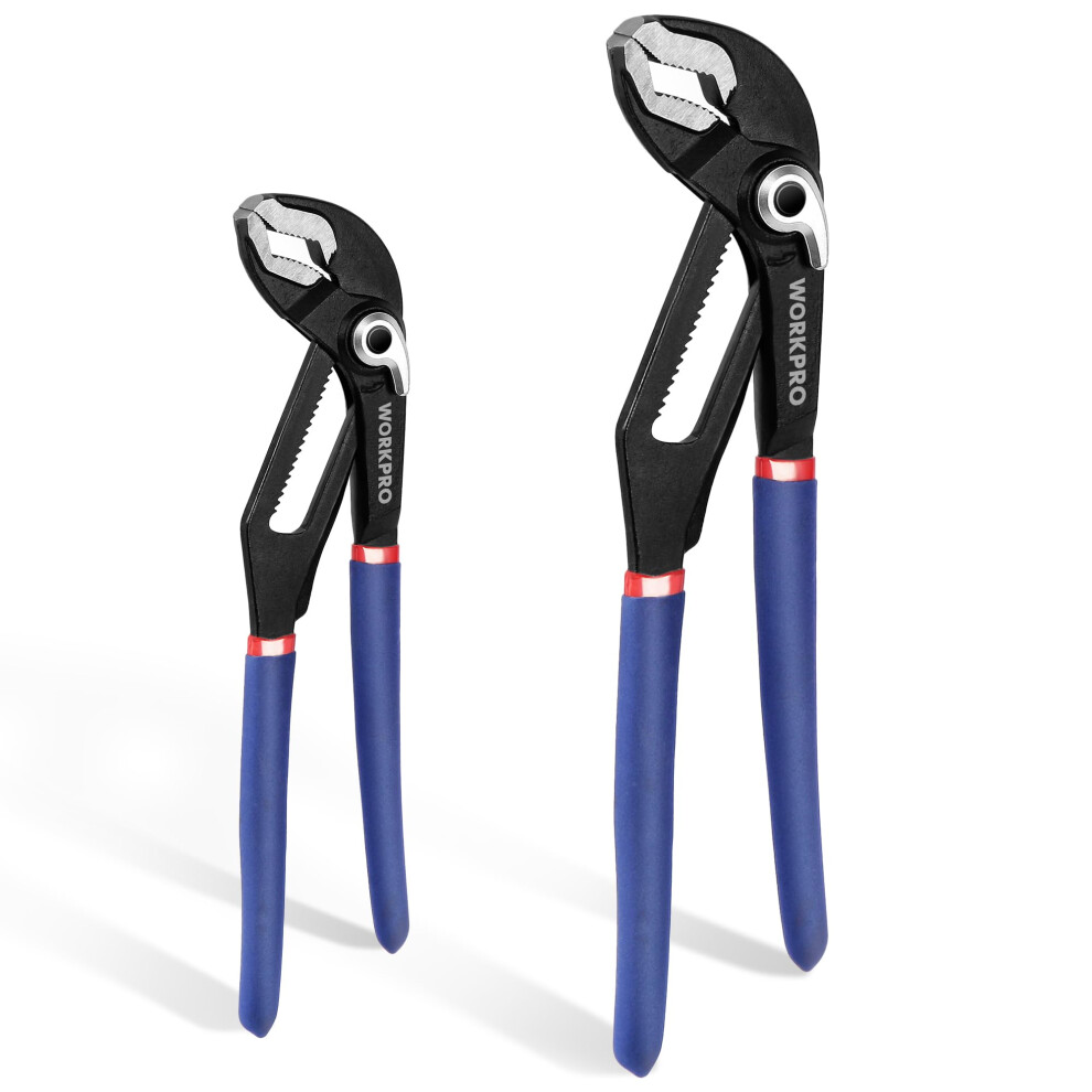 Workpro Water Pump Pliers, 40/52Mm Wide Jaw Capacity, Quick Change Adjustable Plumbing Grips And Slip Joint Plier Set, 200Mm And 250Mm, 2-Piece 4041857592528