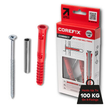 Corefix 100mm Heavy Duty Dot & Dab Wall Fixings - Plasterboard Over Blockwork Wall Plugs & Screws - for TVs, Radiators, Shelving & More