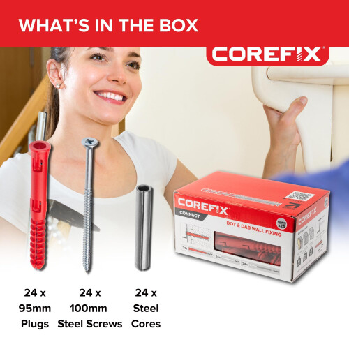 Corefix Connect 100mm Screw Heavy Duty Dot & Dab Wall Fixings - 24 Box 2