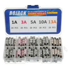 BOJACK 5 Values 100 pcs 1 3 5 10 13 A amp 240 V Volt Household Mains Plug Fuse 6.3x25 mm 0.25x1Inch BS1362 Ceramic Tube Cartridge Fuses Assortment Ki