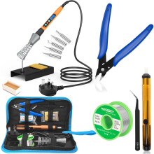 HANDSKIT Soldering Iron Kit with Solder, 90W Adjustable Temperature Soldering Kit with LCD, 5 Soldering Tips, Desoldering Pump, Solder Wire, Solderin