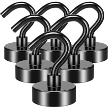FINDMAG 6 Pack Magnetic Hooks, 30 lb+ Pull Extra Strong Neodymium Magnet Hooks, Black Magnetic Hook Heavy Duty, Magnets with Hook for Hanging, Towel,