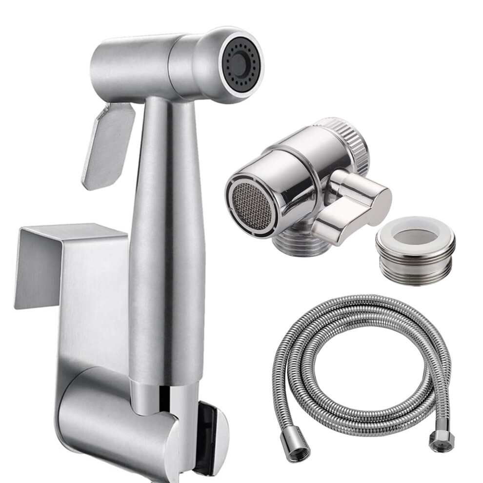 Home Handheld Bidet Baby Toilet Set With Faucet Spray, Hose And Fitting, Perfect For Washing Hair Or Wash Basin (Silver) 5051226569340