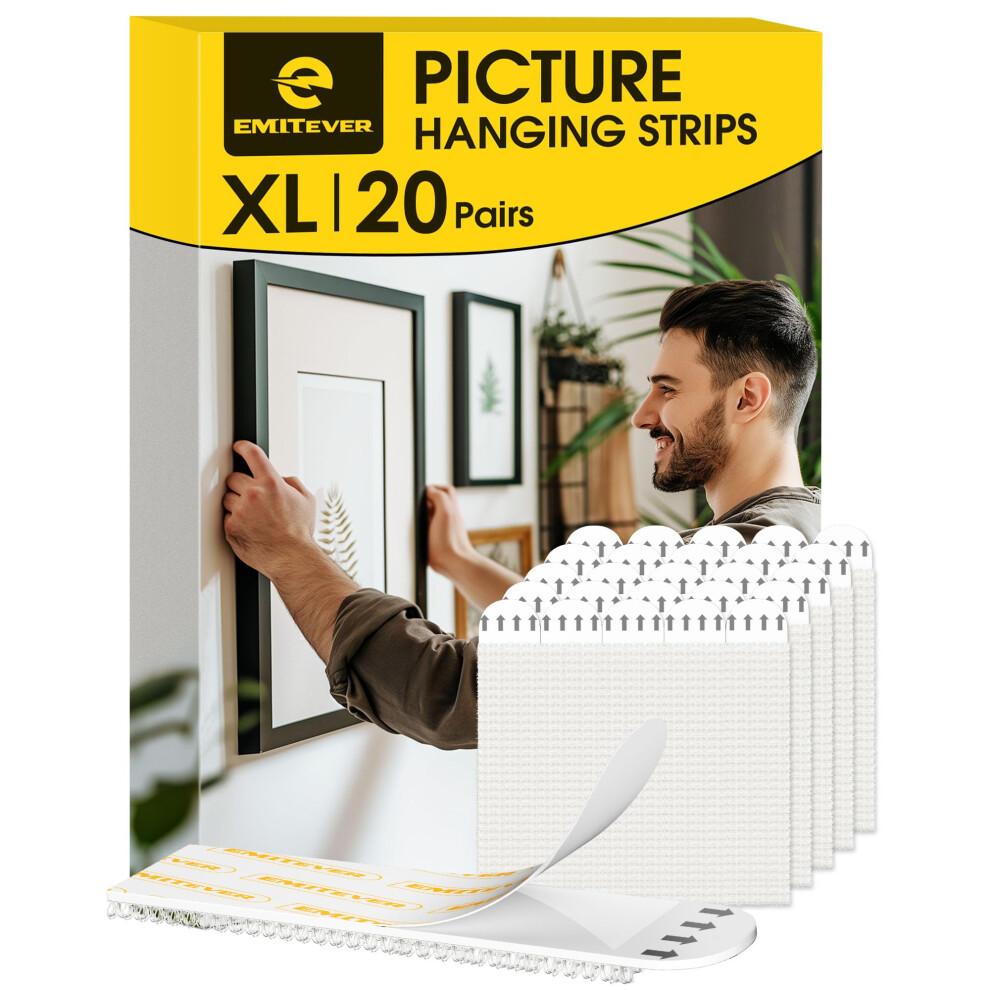 Emitever Picture Hanging Strips 20 Pairs (40 Strips, Xl) Holds Up To 7.2 Kg, Wall Stickers For Picture Hanging 5051226600081