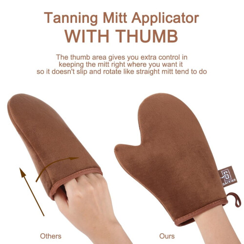 Self Tanning Mitt Applicator Kit with Back Applicator, Exfoliator and Face Tanner Glove Set 2