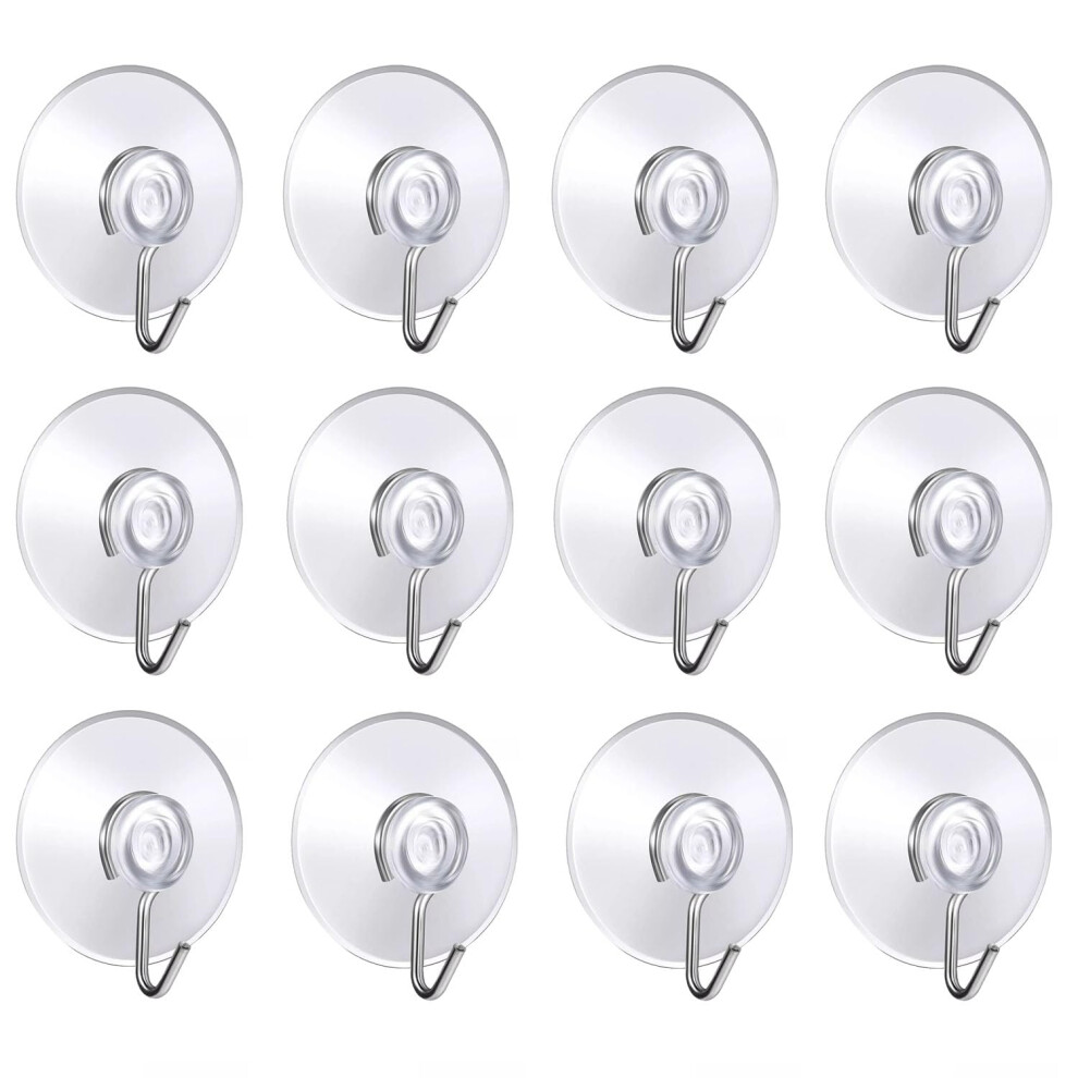 Navoys Pack Of 12 40Mm Suction Cup Hooks - Premium Pvc Cups With Metal Hooks, Window Glass Suction Cups, Ideal For Bathrooms, Towels, Sponges, Wreath 5005935792469