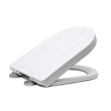 Premium D Shape Soft Close Toilet Seat with Adjustable Stainless Hinge, Quick Release, Easy Top Fixing, Anti-Bacterial Cover for Family Bathroom, Whi