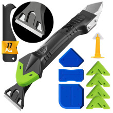 FOLAI Silicone Sealant Tool Finishing, Caulking Kit 5 in 1, Remover Stainless Head&5 Replace Silicone&4 Grout Scrapers Pads Kitchen, Bathroom, Wall