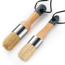 Mister Rui Wax and Chalk Paint Brush, 2 Pack Chalk Paint for Furniture and Natural Bristle Paint Brush for DIY Art Crafts, Natural Bristle, Round Ova