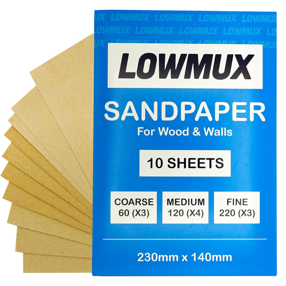 Pack Of 10 Premium Assorted Sandpaper Sheets | Mixed Grit Sand Paper Set | 3 P60 Coarse Grit | 4 P120 Medium Grit | 3 P220 Fine Grit | Perfec 5004633550760