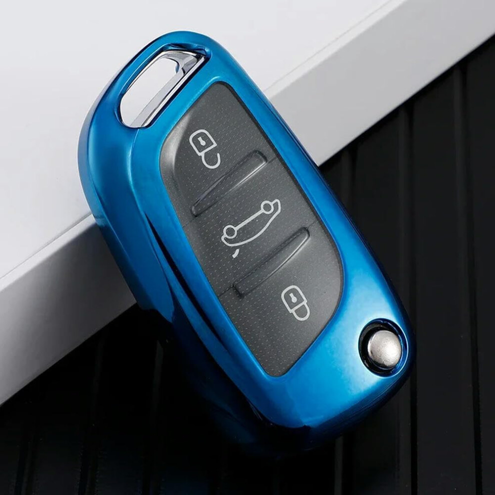 Car Key Cover Tpu Flip Case For Peugeot Citroen Ds Models Scratch Protection Full Button Access Blue 9174973526988