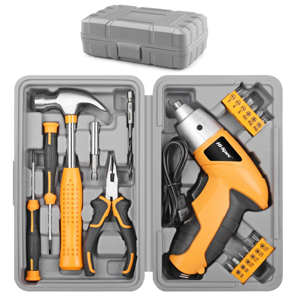 Hi-Spec 19Pc 3.6V Usb Small Power Screwdriver & Home Diy Tool Kit Set. Cordless & Rechargeable Electric Screwdriver And Compact Hand Tool Box Set 31068406