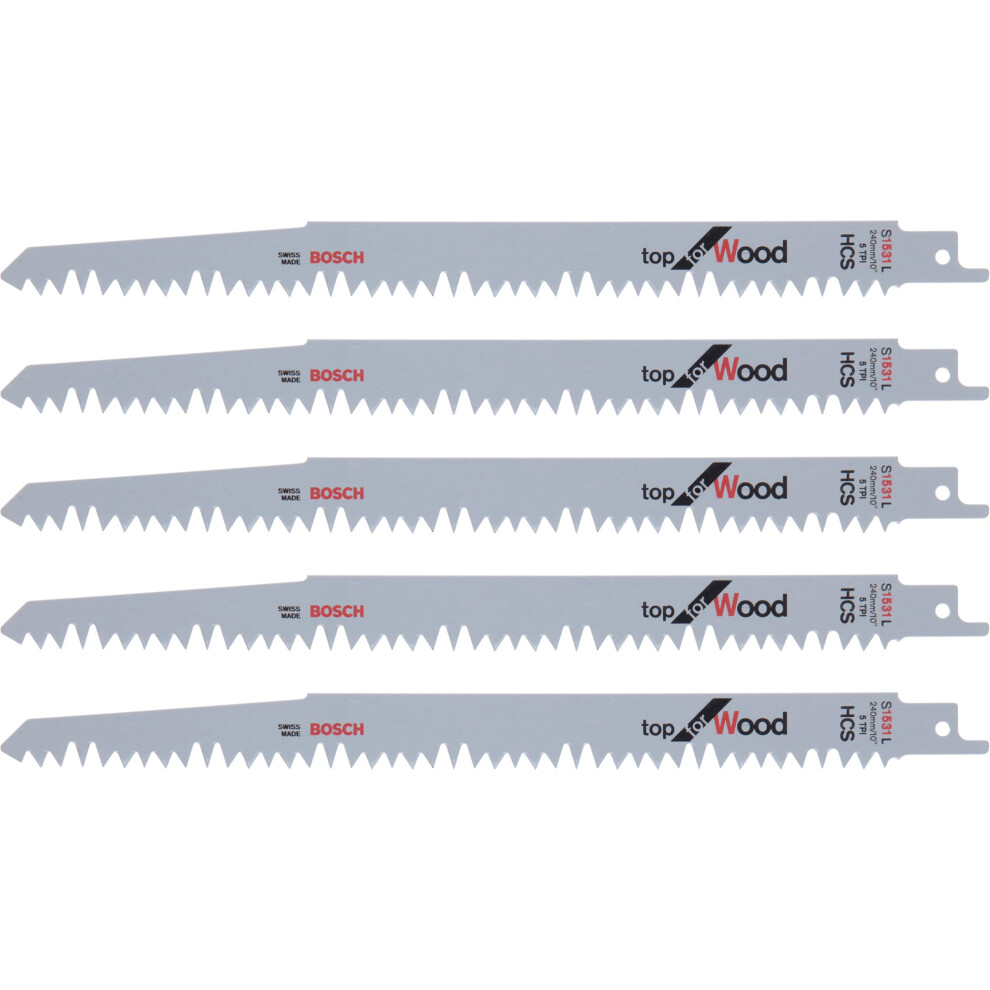 Bosch Professional 5 Recip Saw Blades S 1531 L Top For Wood (Wood, 240 X 19 X 1.5 Mm, Accessories For Recip Saws)