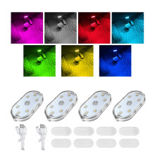 4 PCS Car Interior LED Lights USB Rechargeable Wireless Touch Control 7 Colors Brightness