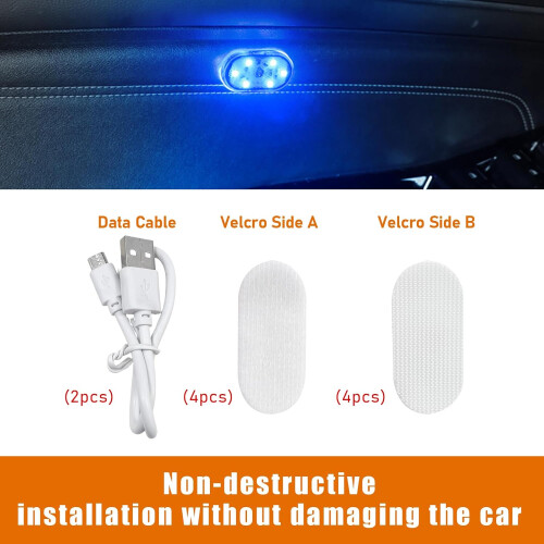 4 PCS Car Interior LED Lights USB Rechargeable Wireless Touch Control 7 Colors  Brightness 1