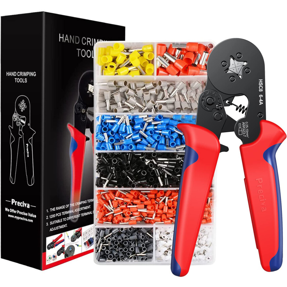Crimping Plier Set, Preciva 0.25-10Mmâ² Ferrule Crimper Tool With 1200 Wire End Connectors, Self-Adjustable Ratchet Bootlace Cables Crimp Tools 5051226569500