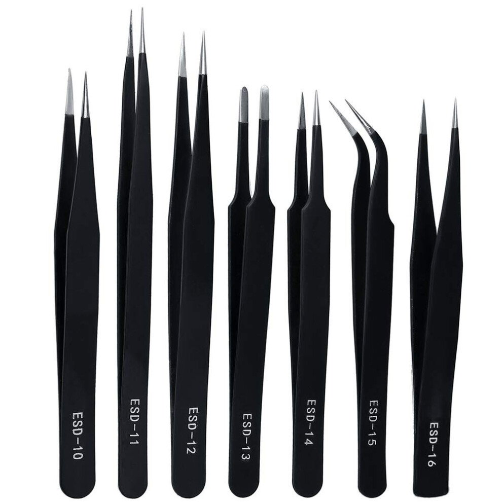 Zhiye Precision Esd Anti-Static Tweezers, 7 Pcs Stainless Steel Tweezers Set For Electronics, Jewelry-Making, Laboratory Work, Repairing, Hobbies 7666557816612