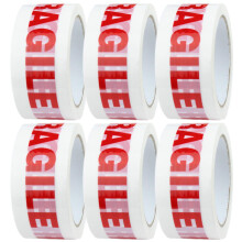 Crimson Starfish Fragile Tape | 6 x Low Noise Fragile Packing Tape | 48mm x 66m Fragile Tape Rolls | Packing Tape Strong for Moving House, Packing Pa