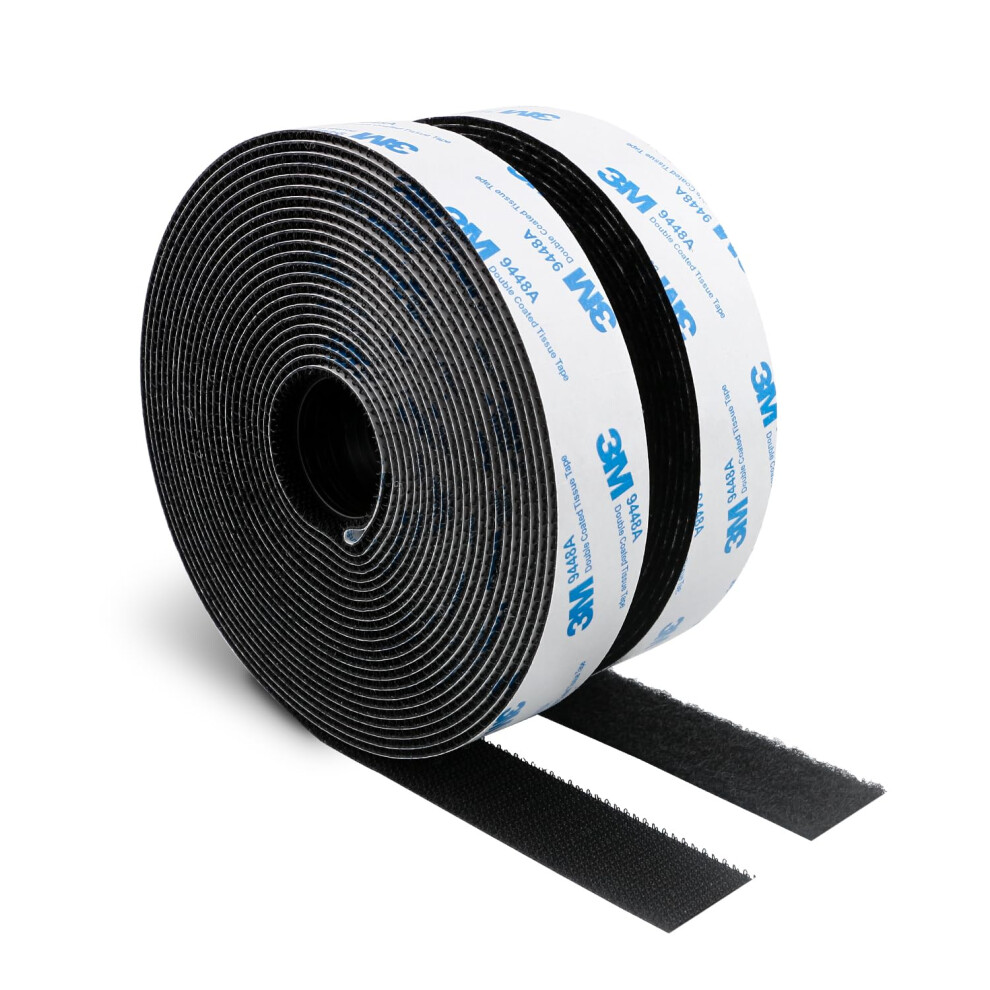 3M Hook And Loop Self Adhesive Tape 25Mm X 6M 9448A Sticky Back Interlocking Nylon Fabric Fastener Heavy Duty Adhesion Strip Tape Black 5051226993282