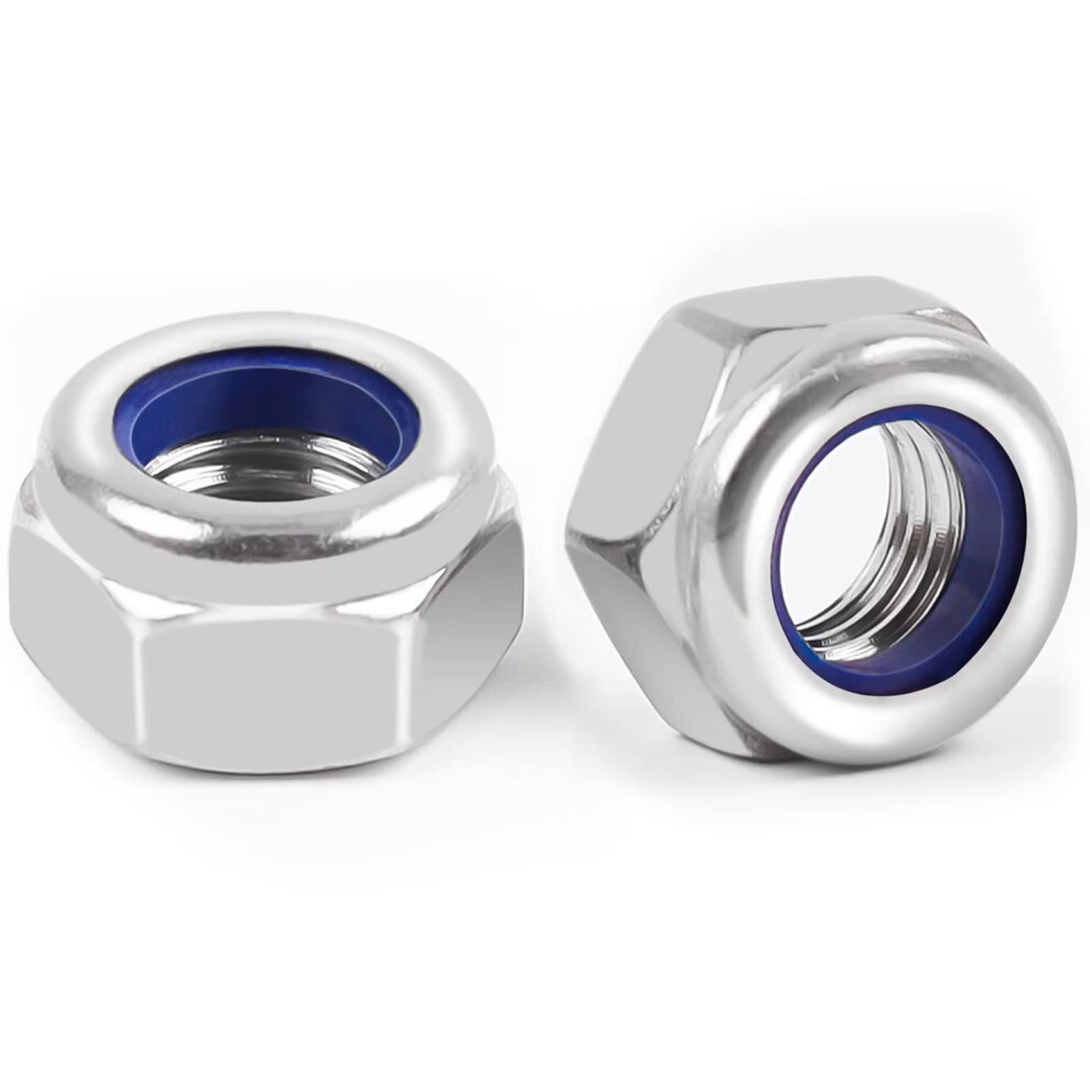 10Pcs M10 Nuts Nylock, Leryati Lock Nuts M10 Stainless Steel Hex A2 V2a Self Locking Nut, Din985 Nylon Insert Kits Thread Nut Nyloc Hexagon Nutstones 5051226948268