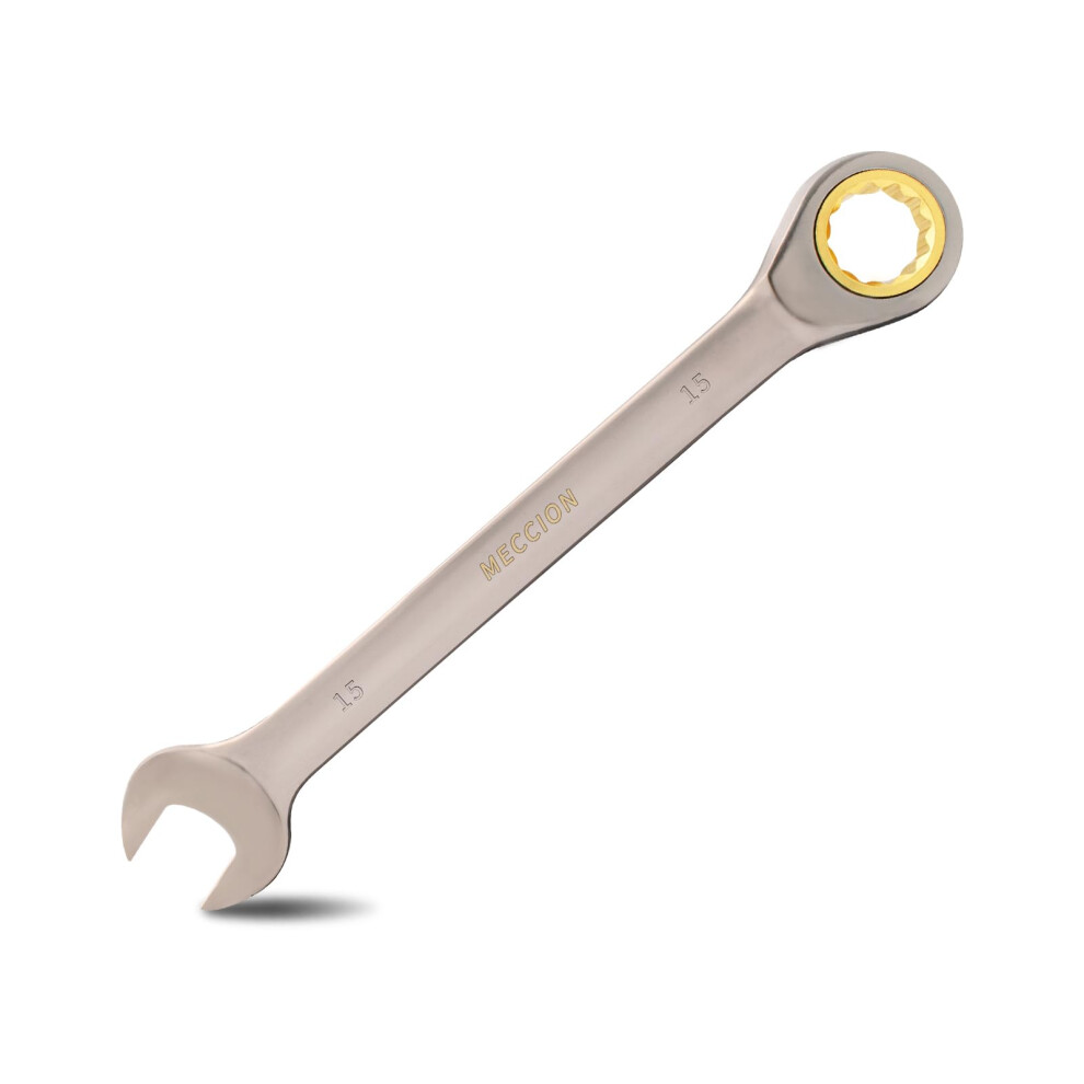 Photos - Other Hand Tools Meccion Fixed Head Ratchet Spanner 15mm Professional Chrome Vanadium Steel Forged Combination Wrench - Black Nickle Plated