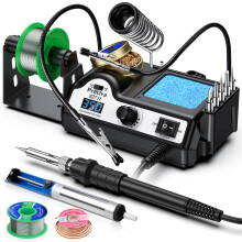 Soldering Iron Kit, Preciva 927II Welding Station Set with 2 Helping Hands, 90-480 Temp Adjustable, 60W LCD Solder Station with 5 Tips, / Buttons,