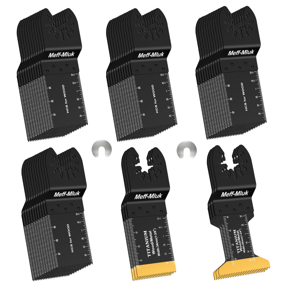 Meff-Mluk 50Pcs Oscillating Tool Blades, Professional Universal Titanium Multitool Blades For Wood Plastics Metal Cutting, Quick Release Multi Tool B 5004532638989
