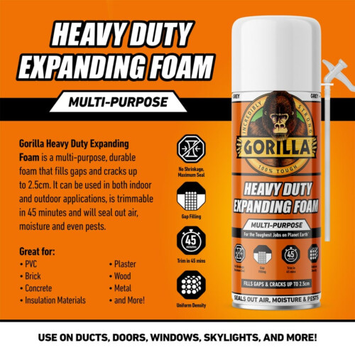 Gorilla Gorilla Heavy Duty Expanding Foam 353ml  MultiPurpose Durable  Seals o