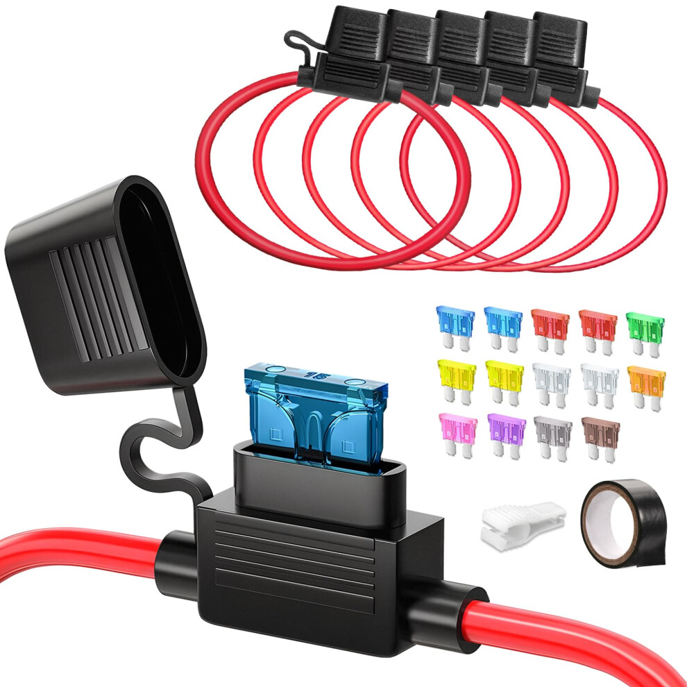 Jorest 5Pcs 12(1)+16Awg(4) Standard Inline Fuse Holder, Atc/Ato Blade Automotive Fuse Holder For Car/Truck/Motorcycle + 14Pcs Standard Fuses(2A 3An 5 82466343