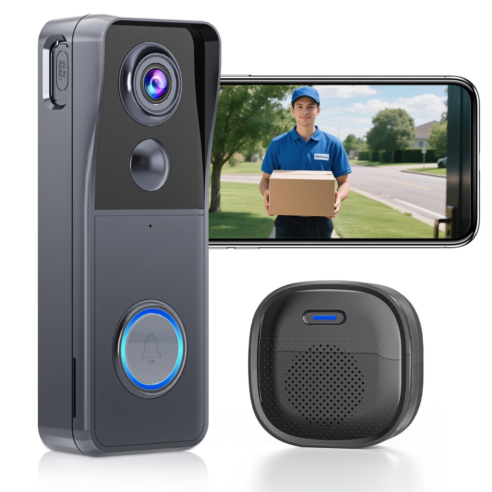 Wireless Video Doorbell Camera With Chime 2K Hd Smart Video Wifi Door Bells With 5007632515389