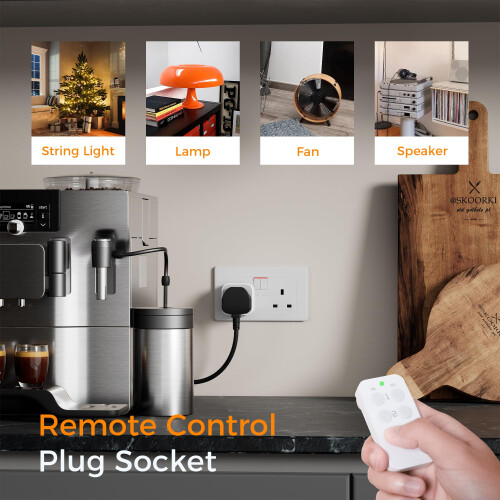 TESSAN Remote Control Plug Socket UK, 30M/100ft Operating Range, Wireless Light Switch for Indoor String Lights, Lamps, 1 Remotes and 3 Sockets 1