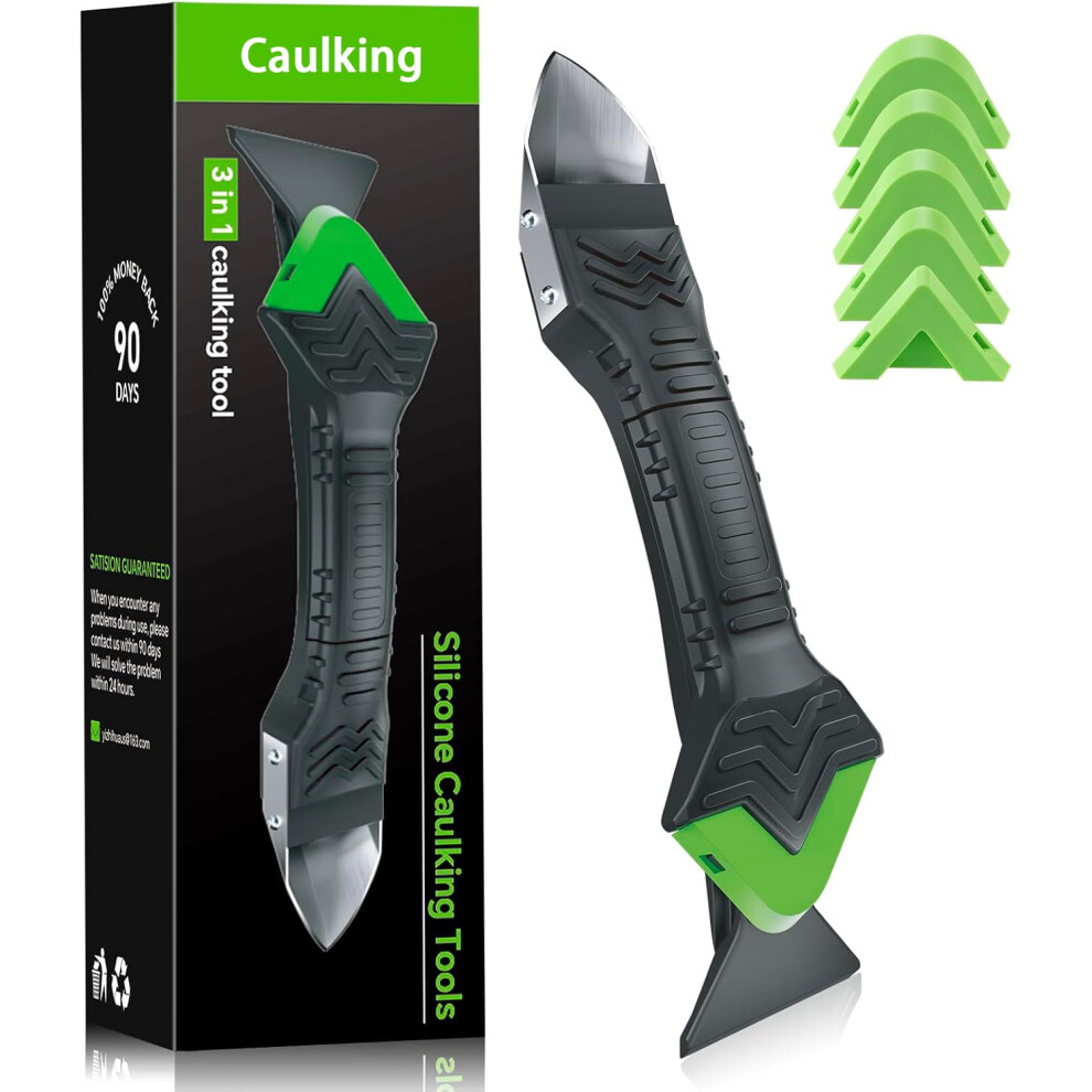 Caulking Tool 3 In 1 Sealant Finishing Tool Bathtub Caulk With Stainless Head, Caulk Remover Glass Glue Angle Scraper For Bathroom 5051226655821