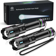 Jayxinli Torches LED Super Bright Rechargeable 2-Pack - 500000 Lumen Zoomable Tactical Torch with Long-Lasting Battery for Outdoor, Emergencies, Camp