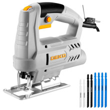 Electric Jigsaw Tool: DEKOPRO 400W Power Jig Saws Jigsaws Wood Cutter Machine, 6 Variable Speed 0-3000 SPM, 45Bevel Cutting Cut Blades, with 8 PCS