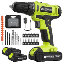 FADAKWALT 20V Cordless Drill, 2 Batteries Electric Screwdriver with case, 21+1 Torque, 2 Speed,30Nm Power Drill Driver, 3/8" Keyless Chuck, with LED