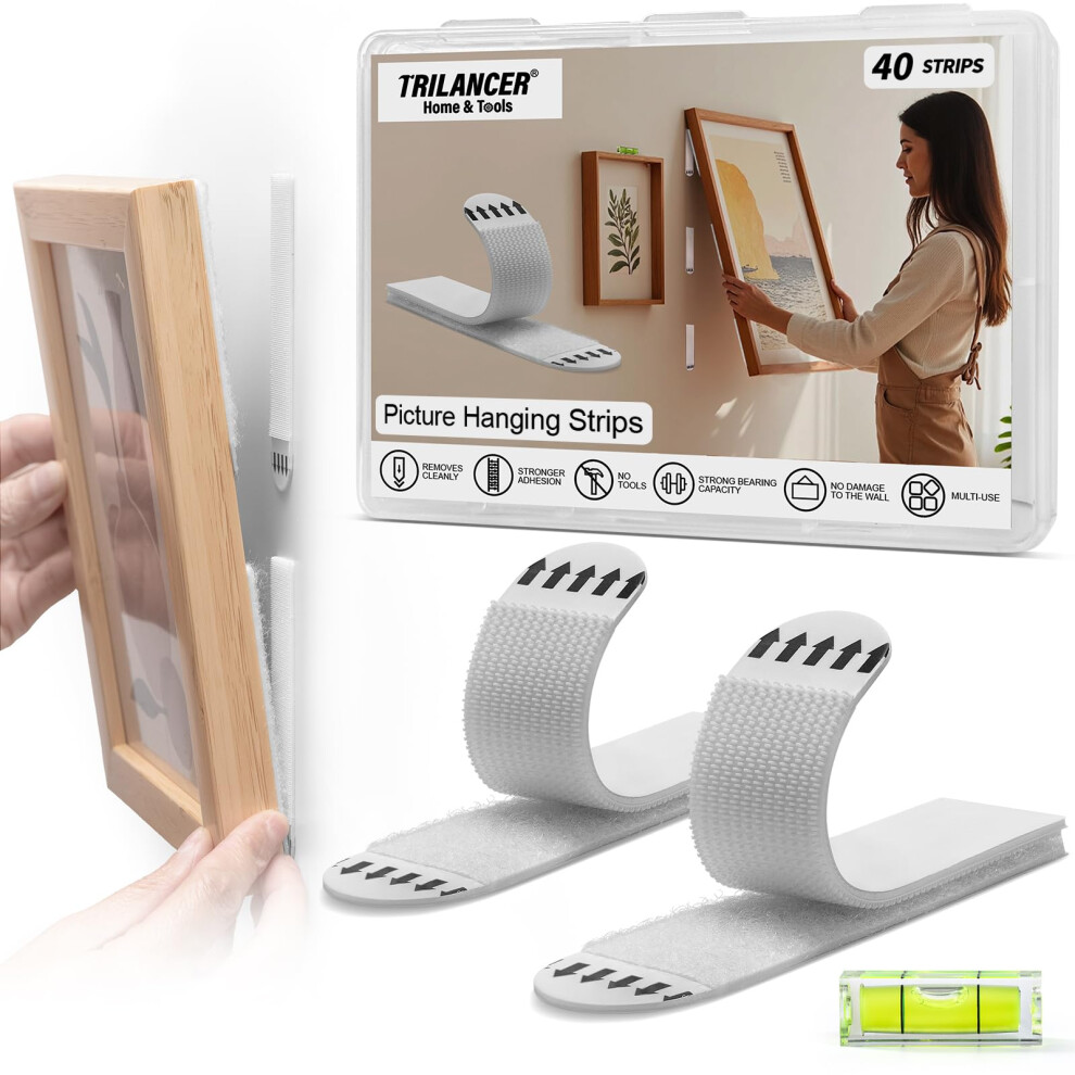 Trilancer Picture Hanging Strips Heavy Duty, 20 Pairs(40 Packs) Damage-Free Adhesive Wall Hanging Strip For Picture Frames,Wall Art,Decoration,No Nai 43929436