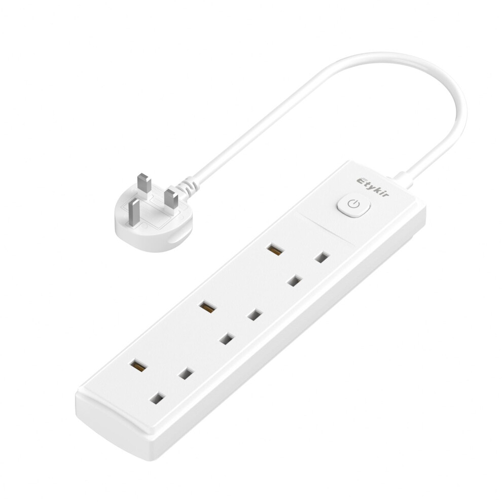 Short Extension Lead, 0.5M Small Extension Cable (13A/3250W), 3 Way Switched Extension Lead, Power Strip, Surge Protector, White 5051226969690