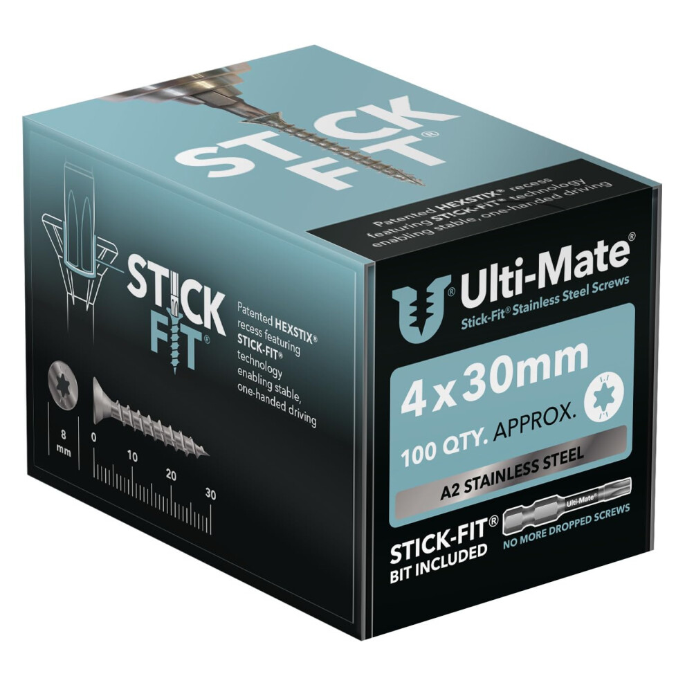 Ulti-Mate Stainless Steel Woodscrews - 4.0 X 30Mm - Box 100 Pcs 37190996