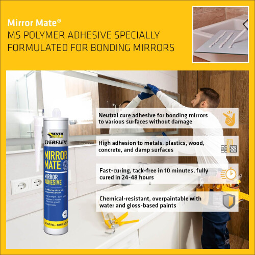 Everbuild Everbuild EASISTIXWE-EBD Everflex Mirror Mate Mirror Adhesive, White, 290 ml 1