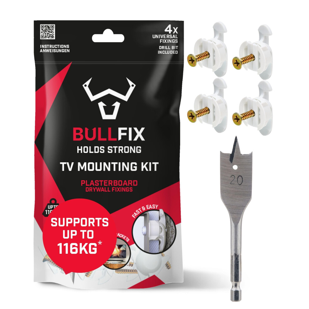Bullfix Tv Kit - Plasterboard Fixings For Tv Bracket, Heavy Duty Wall Fixing For Television Bracket & Mount To Stud, Dot & Dab, Insulated Plasterboar 5006542131641