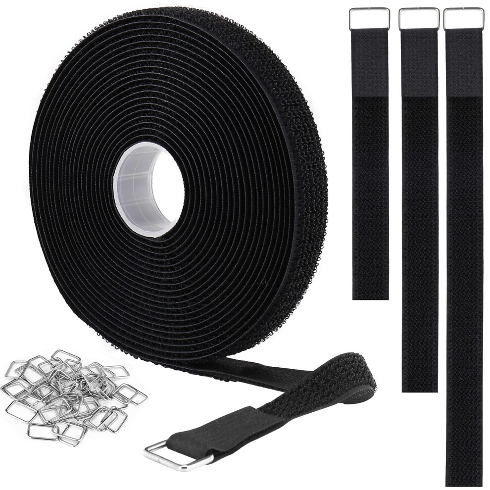 Photos - Cable (video, audio, USB) YMCRLUX 2cm x5m Hook and Loop Straps with 25 Metal Buckles,Cut-to-Length Reusable Cable Ties,Adjustable Fastening Cable Stra