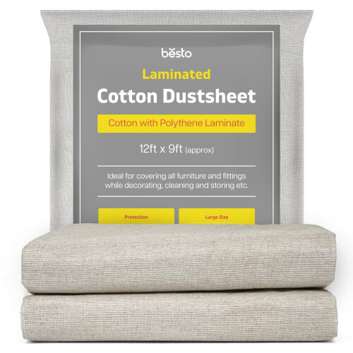 Pack of 2 Laminated Cotton Dust Sheets for Decorating, Waterproof 12ft x 9ft Dus