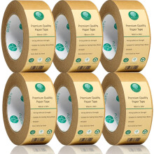 ecotru Ultra Strong Kraft Paper Packing Tape, 6 Rolls Heavy Duty Bulk Pack for Parcels Business & Office Use, Fast & Secure Sealing Shipping & Maskin