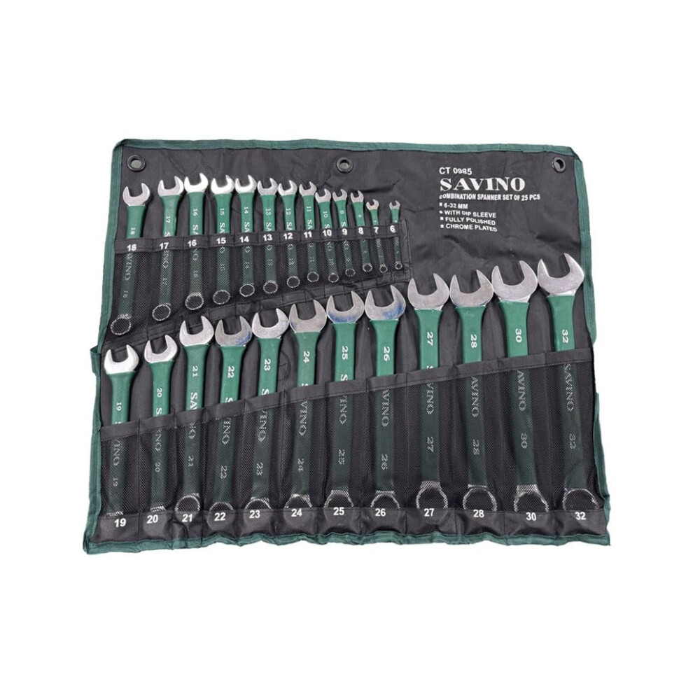 Photos - Shower Screen Neilsen Savino CT0985 25pc Green Dip Combination Spanner Set - 6mm to 32mm, with Dipped Handles and Wallet, Durable and Vers