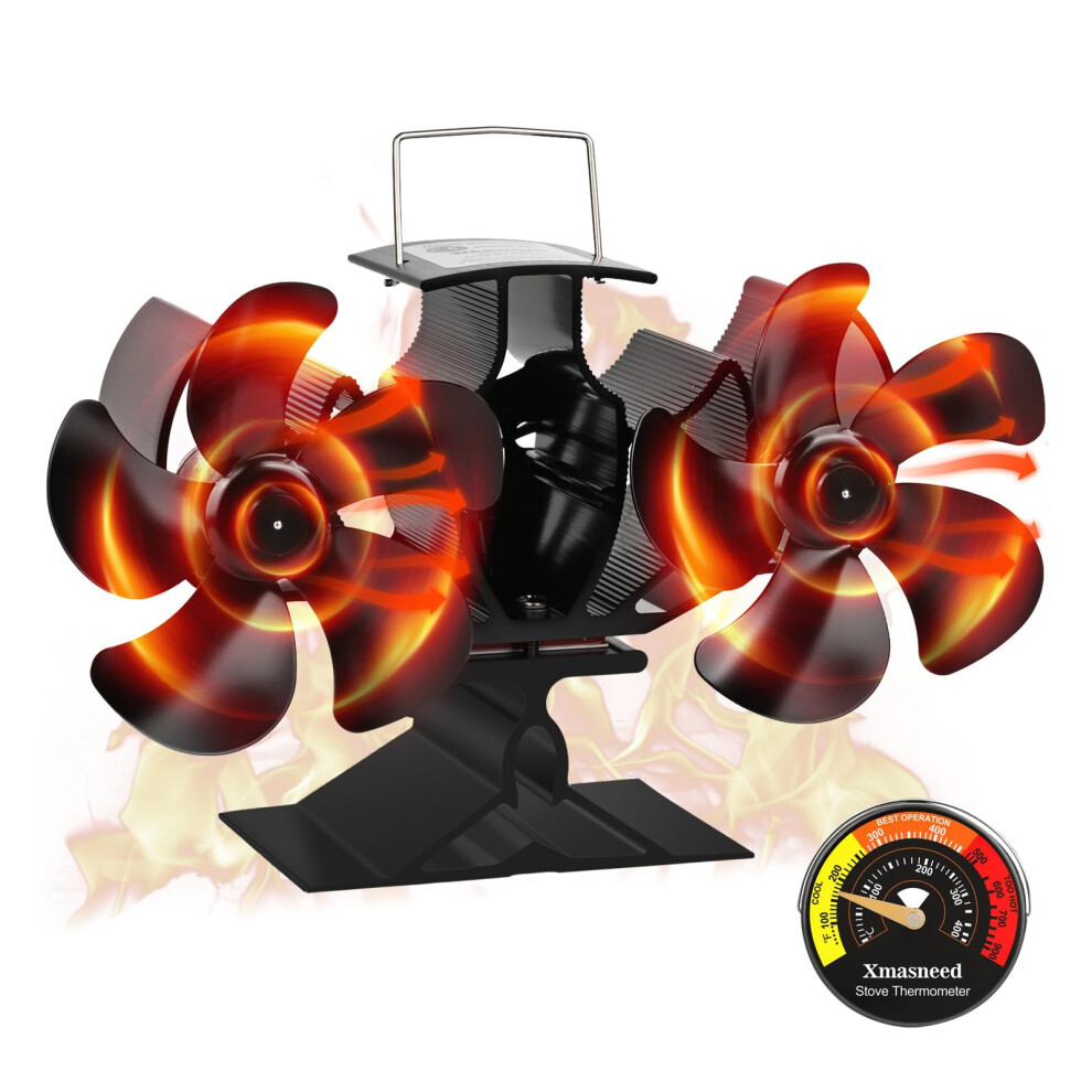 Xmasneed Dual Log Burner Fan, 10 Blades Stove Fan, Silent Operation For Wood Burning Stove, Woodburner Fan For Wood/Log Burners/Fireplace/Increased E